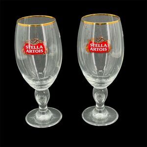 Stella Artois Set Of 2 Signature Chalice 33 CL Beer Glasses Gold Rim Barware